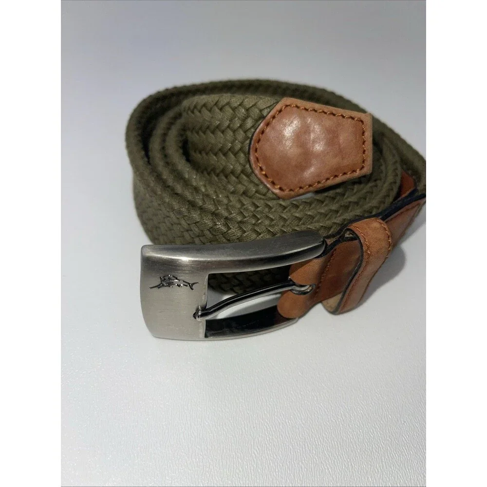 Men Belt Tommy Bahama Mens Canvas Leather Belt Green Brass Buckle Sz 42